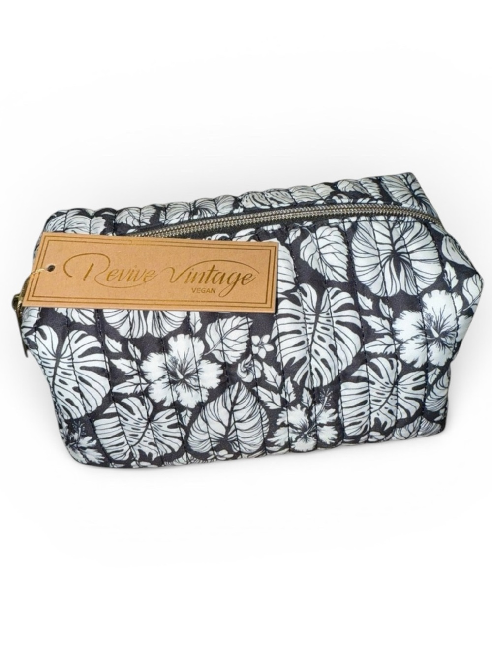 Revive Vintage Floral Monstera Leaf Print Cosmetic Bag